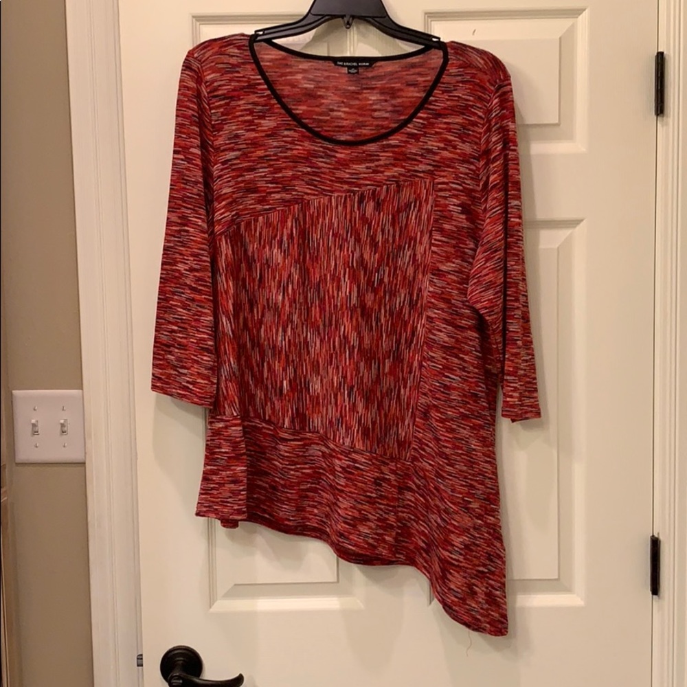 Women’s 2X Black and Red Asymmetrical Hem Blouse